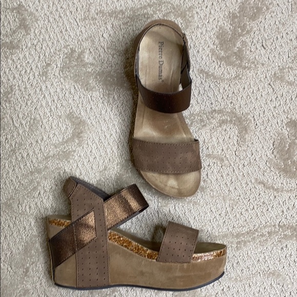 Pierre Dumas Shoes - Pierre Dumas bronze/tan/cork wedge sandals
